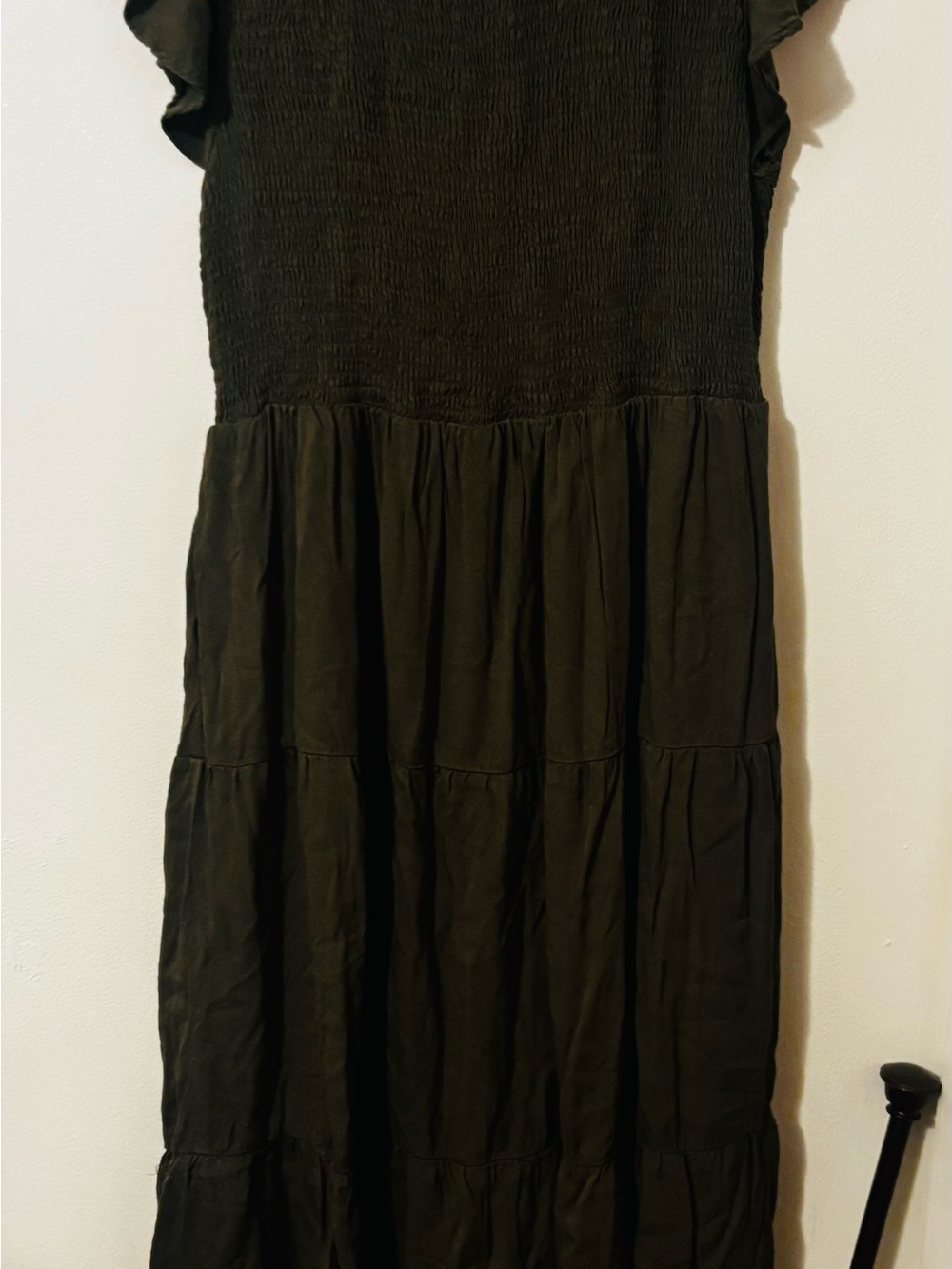 Smocked Tiered Maxi Dress in Dark Olive